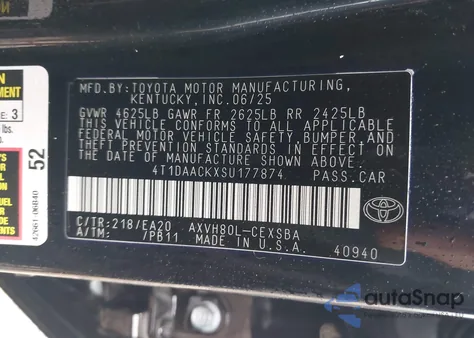 2025 Toyota Camry Se z USA, uszkodzony, nr VIN 4T1DAACKXSU177874